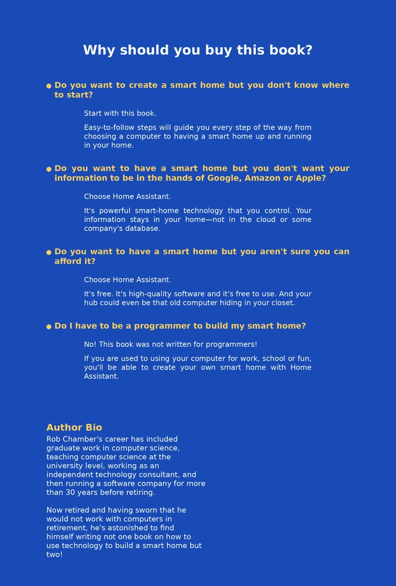 Back cover of Smart Home 101 by Rob Chambers